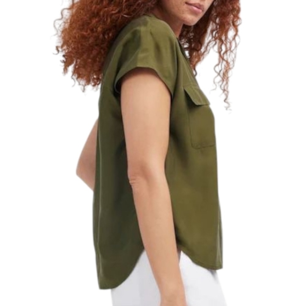 NWT Madewell Washable Silk Drapey Patch Pocket Sleeveless Shirt Loden Green Sz S - Picture 3 of 13